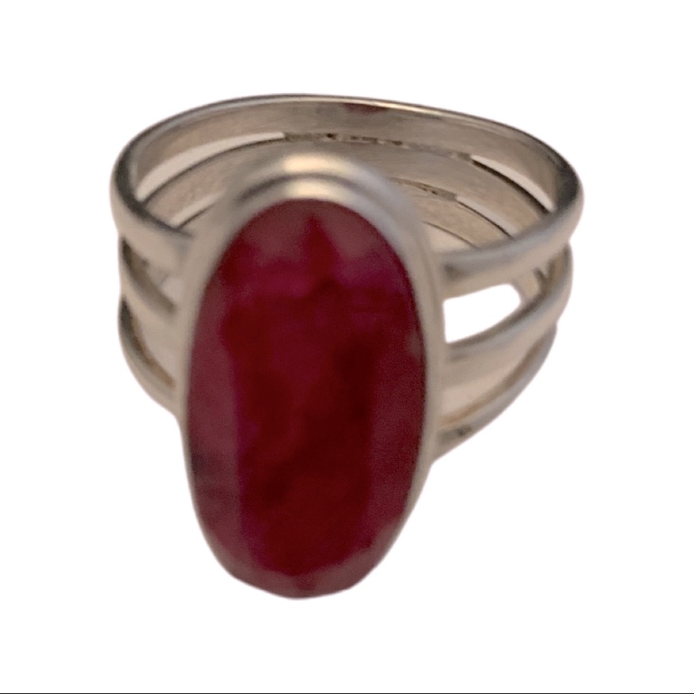 925% Sterling Silver Oval Red Ruby Ring